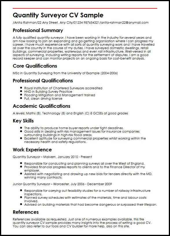 quantity surveyor job personal statement