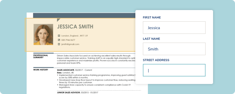 enter your personal info in the CV builder
