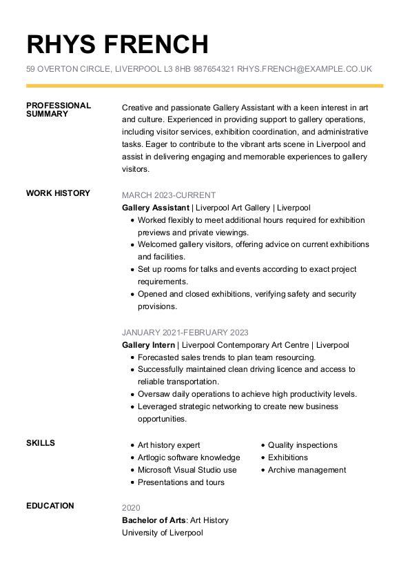 Gallery assistant CV example tips - Gallery Assistant CV