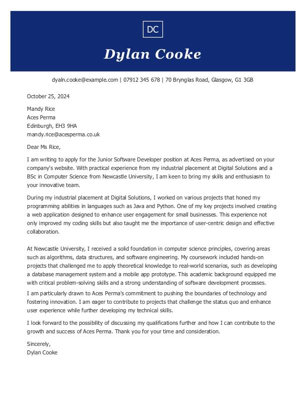 Computer Science Cover Letter Examples | myPerfectCV