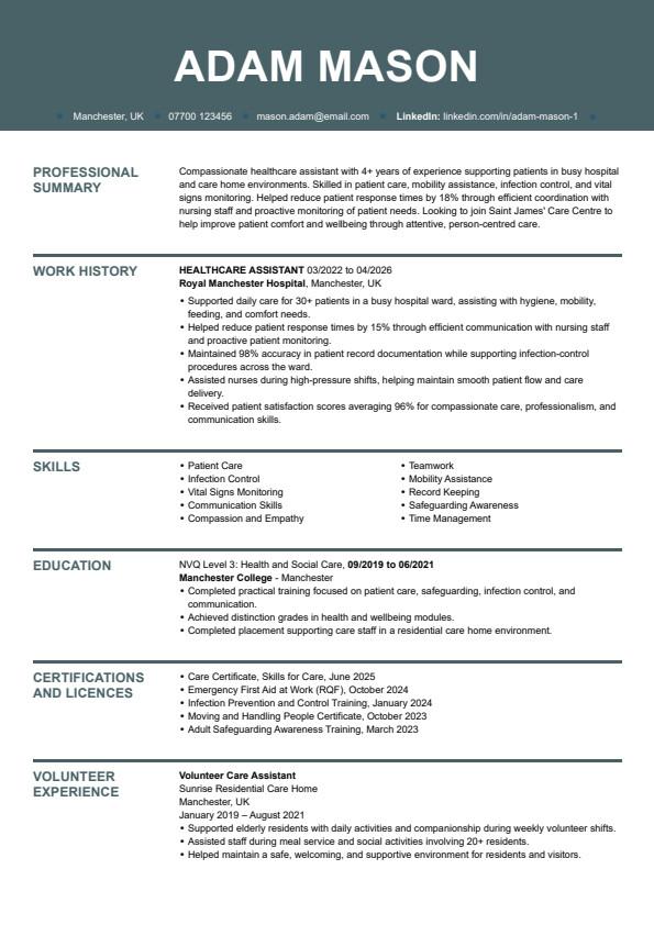 European CV example with experience