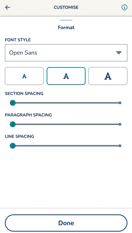 MyPerfectCV mobile formatting controls