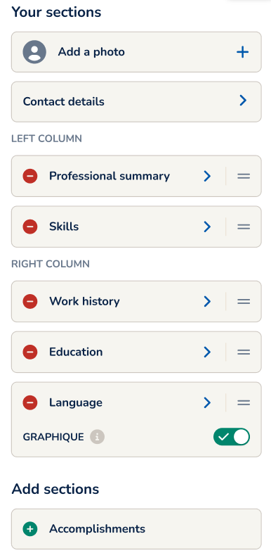MyPerfectCV mobile section editing
