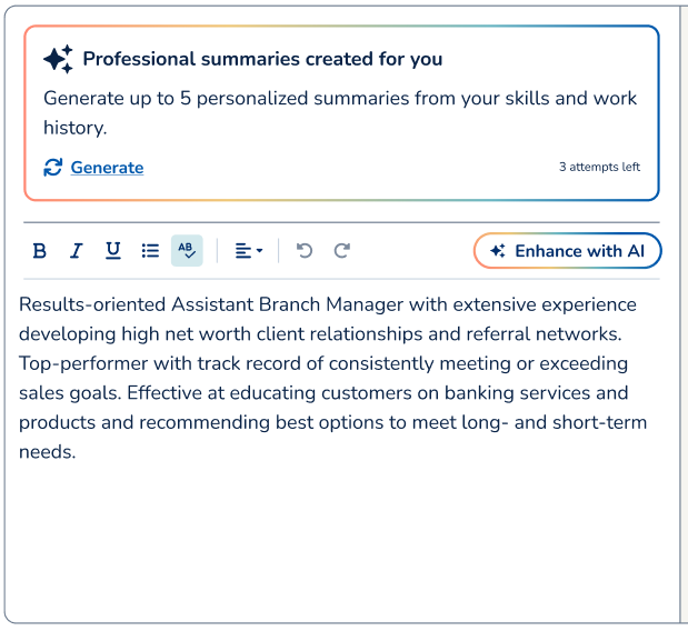 MyPerfectCV summary generation