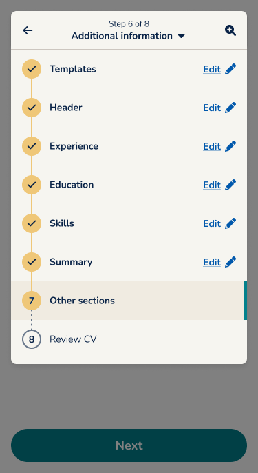 MyPerfectCV improved navigation